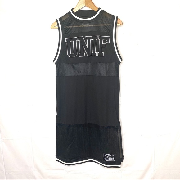 UNIF Dev Jersey Dress‎ Mesh Sheer Panel Black White - Picture 4 of 15